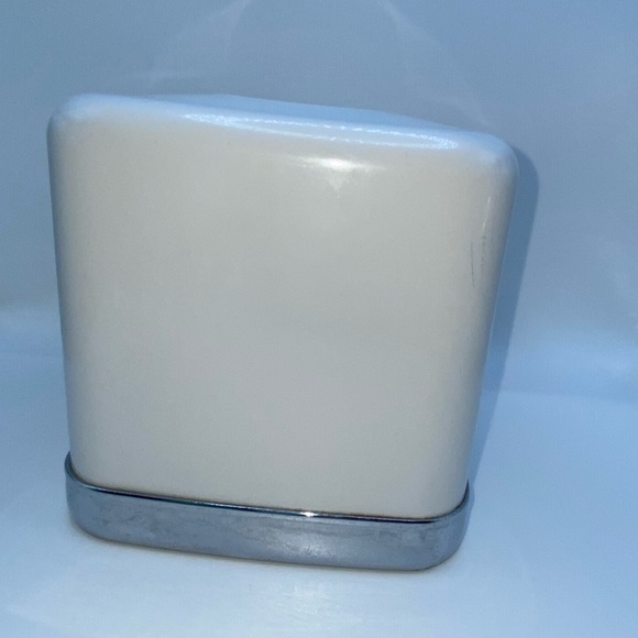 White Enamel and Silver Trim Tissue Box Cover modern clean lines - Picture 2 of 5